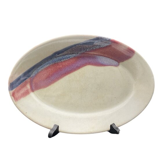 Vtg Bruning Pottery Oval Serving Platter With Artisan Watercolor Glaze 11.5 x 8 - Picture 2 of 5